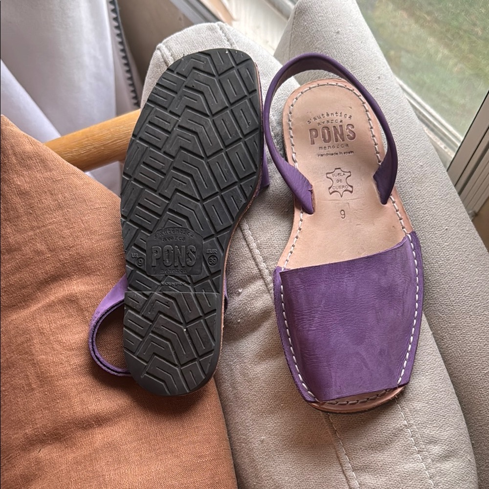 Purple Suede Sandals with Open Back and Rubber Sole